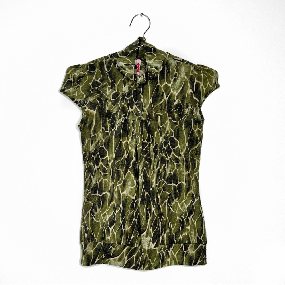 579 Green Snake Print Short Sleeve Turtleneck Size XS